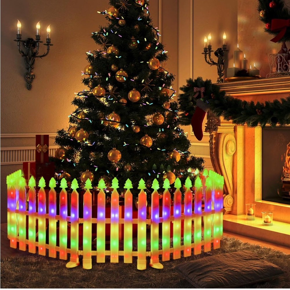 Solar☀️Lighted💡Garden Fence Christmas Tree🎄Fence Lights 10FT 336LED 8 Modes